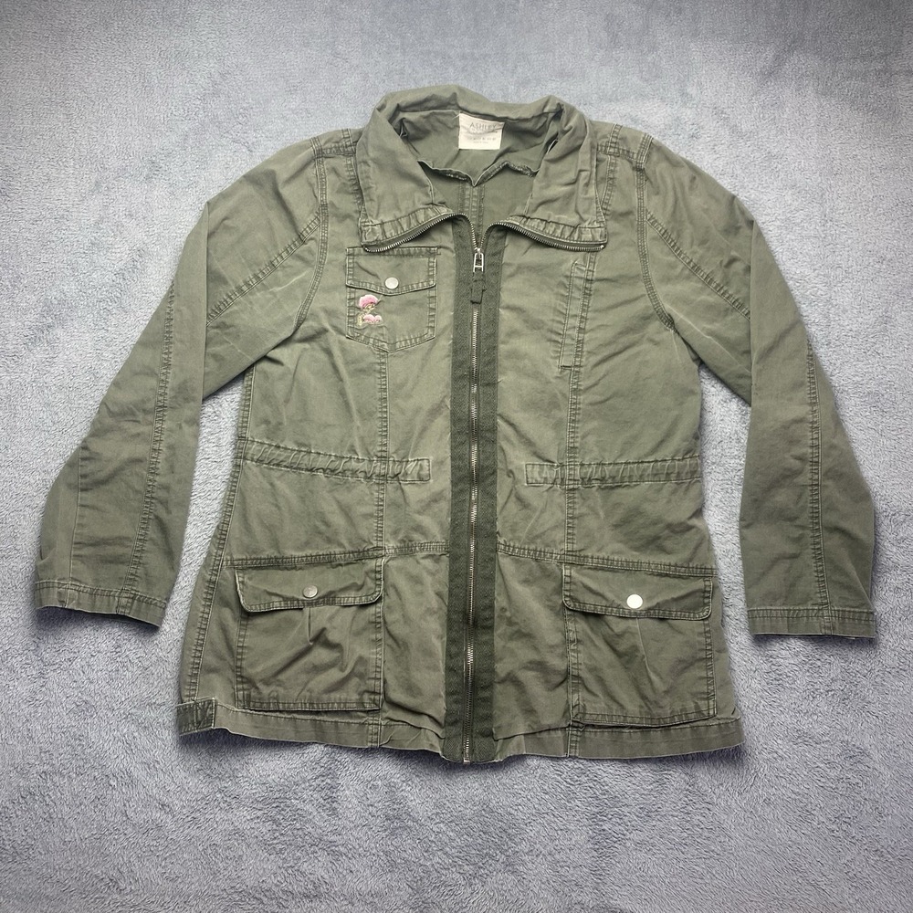 Ashley by 26 International Women's Jacket Army Green Size XL Floral Embroidered